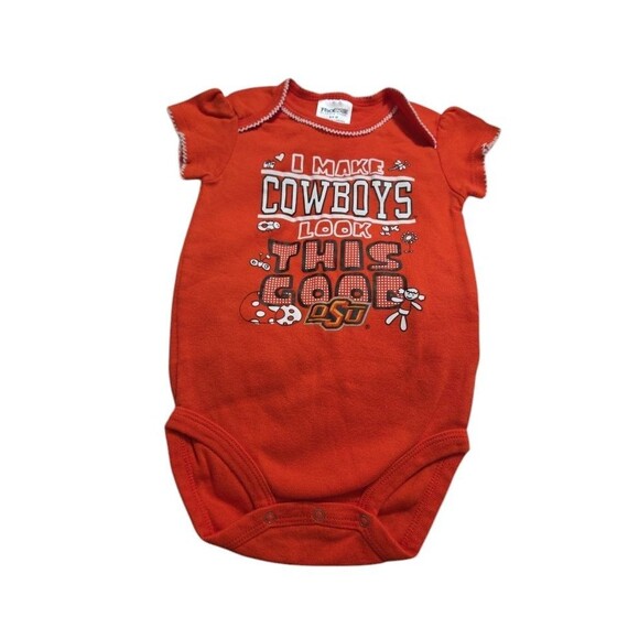 TWO OK State Cowboys Girls Infant Romper Bodysuit (6-9M) Baby Creeper Toddler - Picture 2 of 6